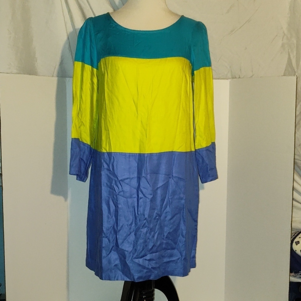 Maeve Anthropologie Colorblock Shift Dress Sz 8 Rayon Long Sleeve